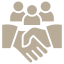 Small tan and white handshake icon.