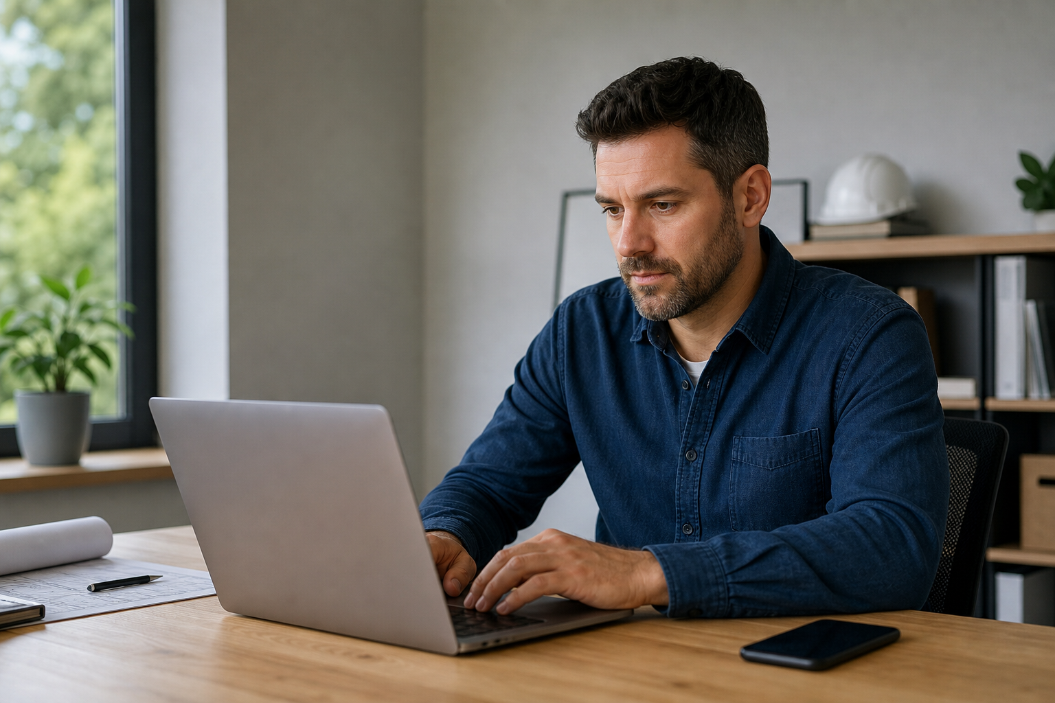 Home service business owner using AI marketing tools on a laptop